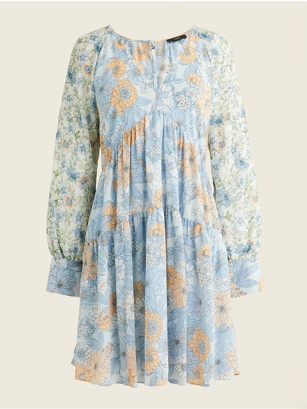 J.crew Long-sleeve crinkle chiffon dress in mixed floral